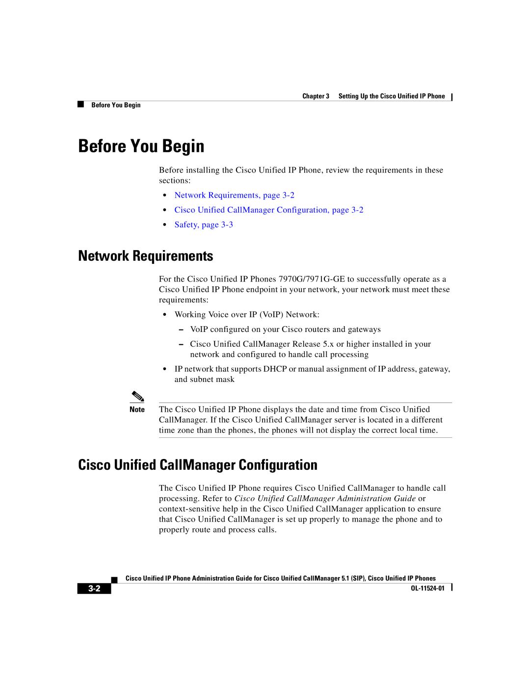 Cisco Systems 7970G manual Before You Begin, Network Requirements, Cisco Unified CallManager Configuration 