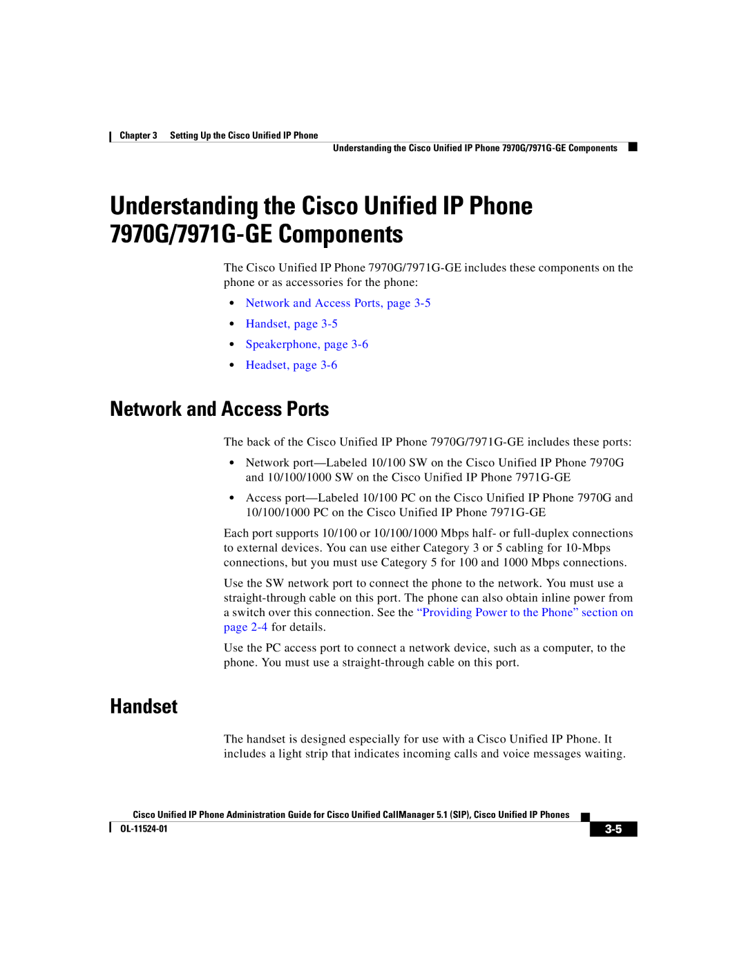 Cisco Systems 7970G manual Network and Access Ports, Handset, Speakerphone, Headset 