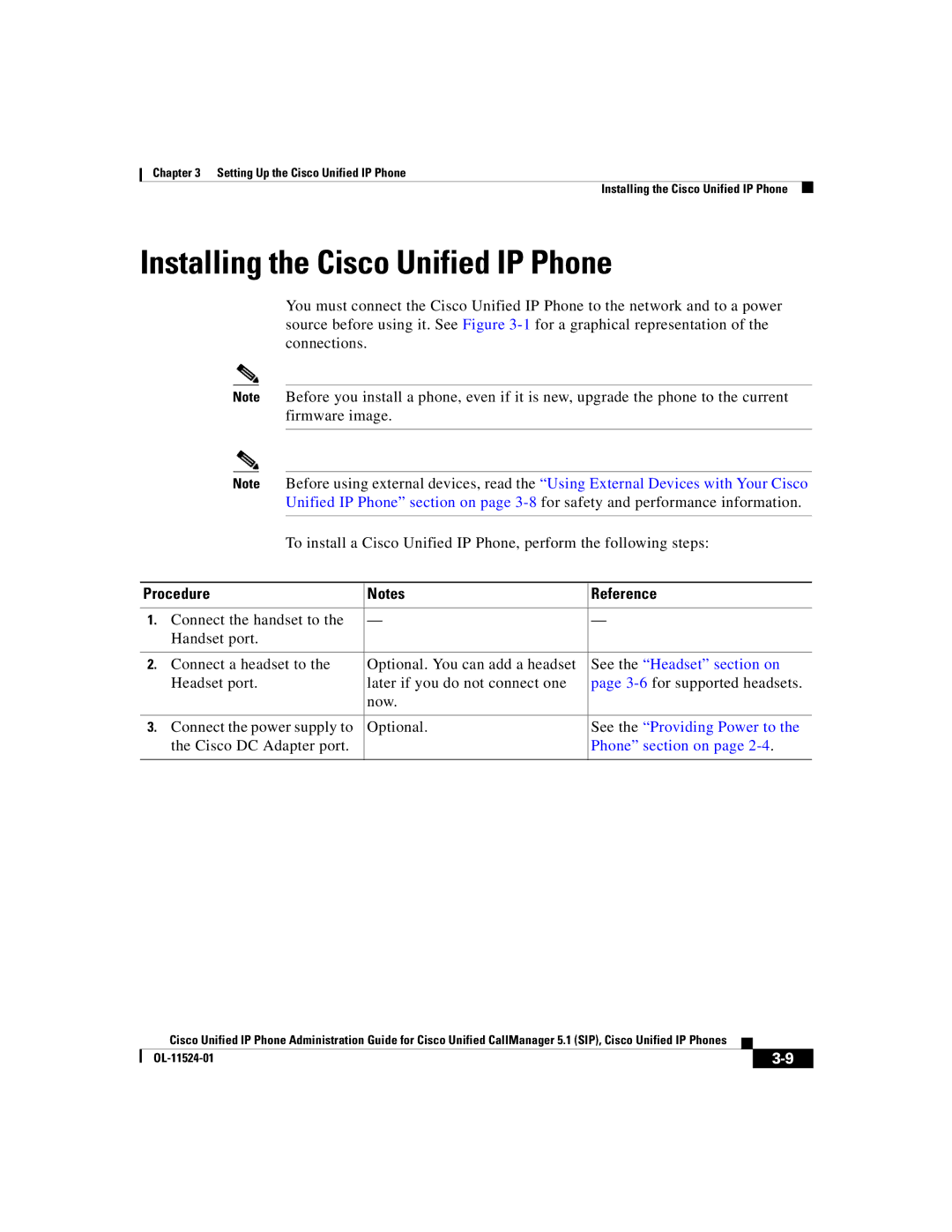 Cisco Systems 7970G manual Installing the Cisco Unified IP Phone, Procedure Reference, See the Headset section on 