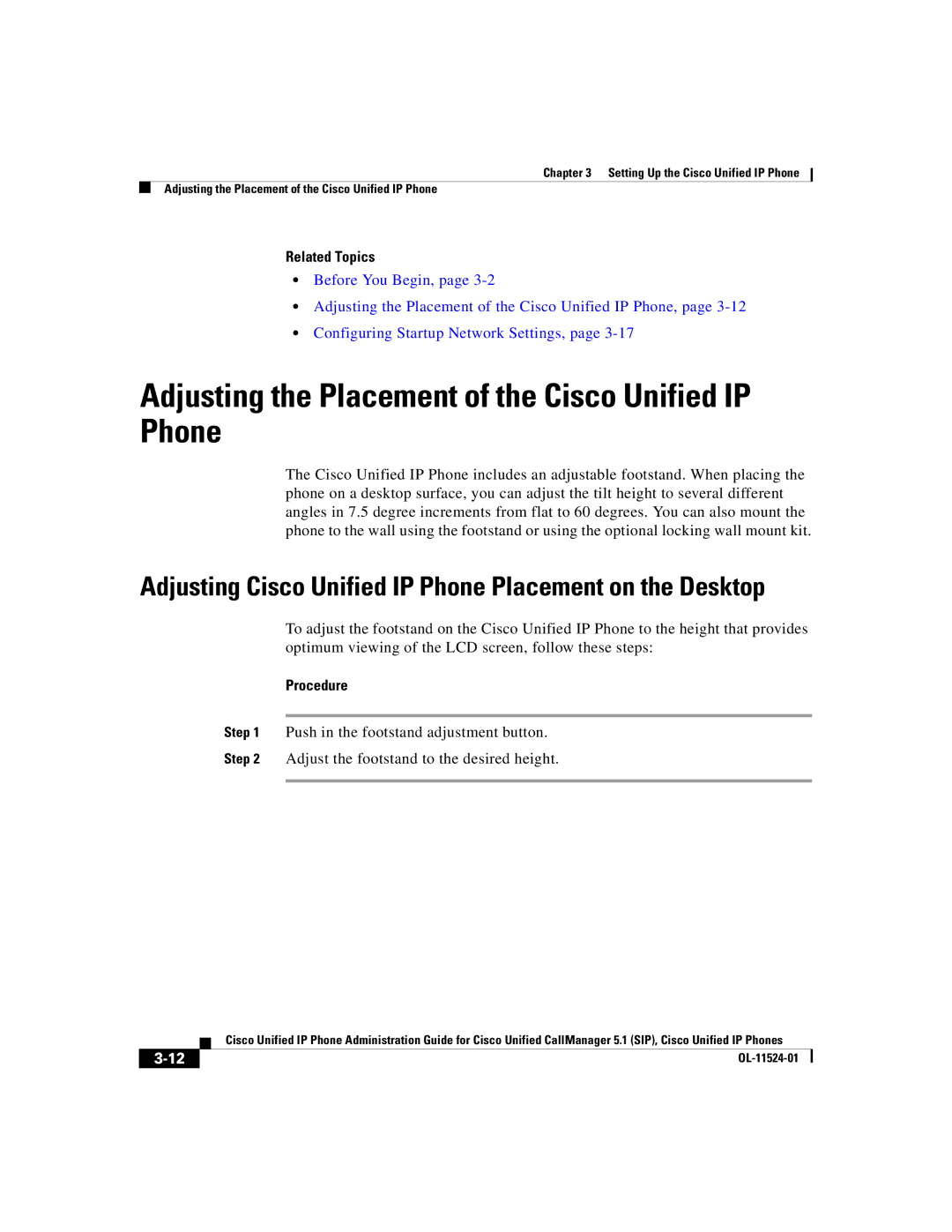 Cisco Systems 7970G manual Adjusting the Placement of the Cisco Unified IP Phone 