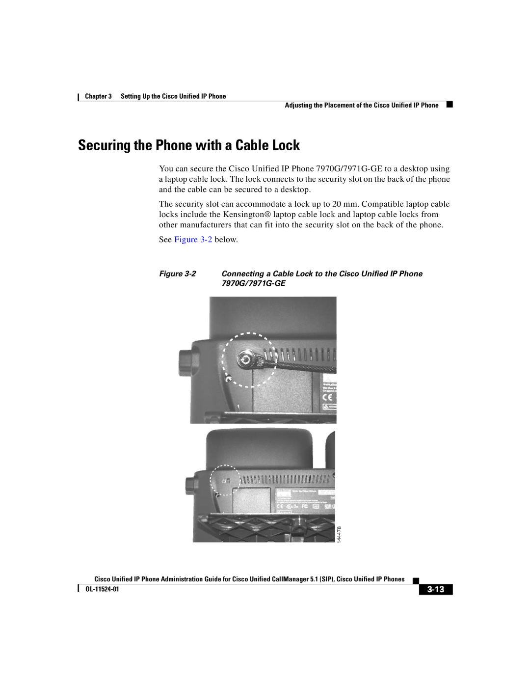 Cisco Systems 7970G manual Securing the Phone with a Cable Lock, See -2 below 