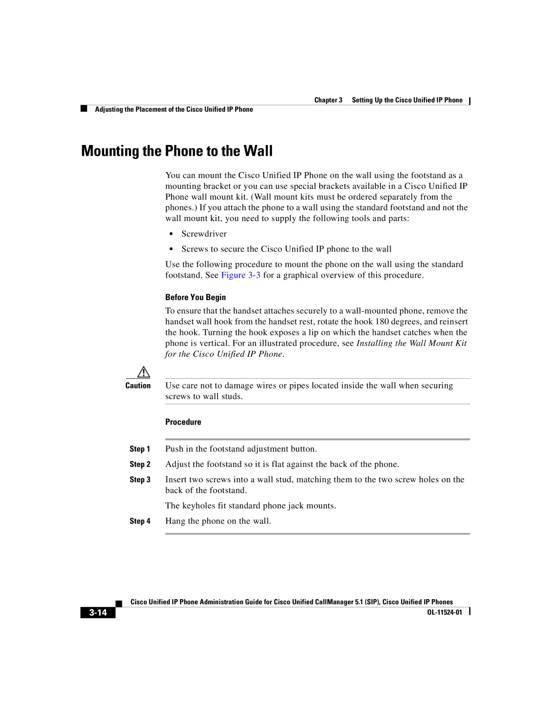 Cisco Systems 7970G manual Mounting the Phone to the Wall, Before You Begin 