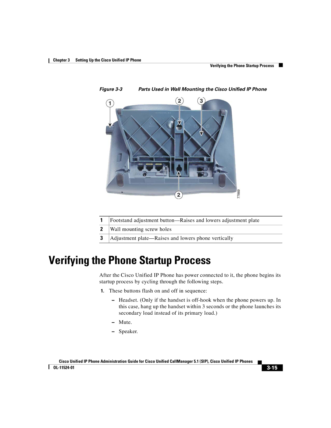 Cisco Systems 7970G manual Verifying the Phone Startup Process, Parts Used in Wall Mounting the Cisco Unified IP Phone 