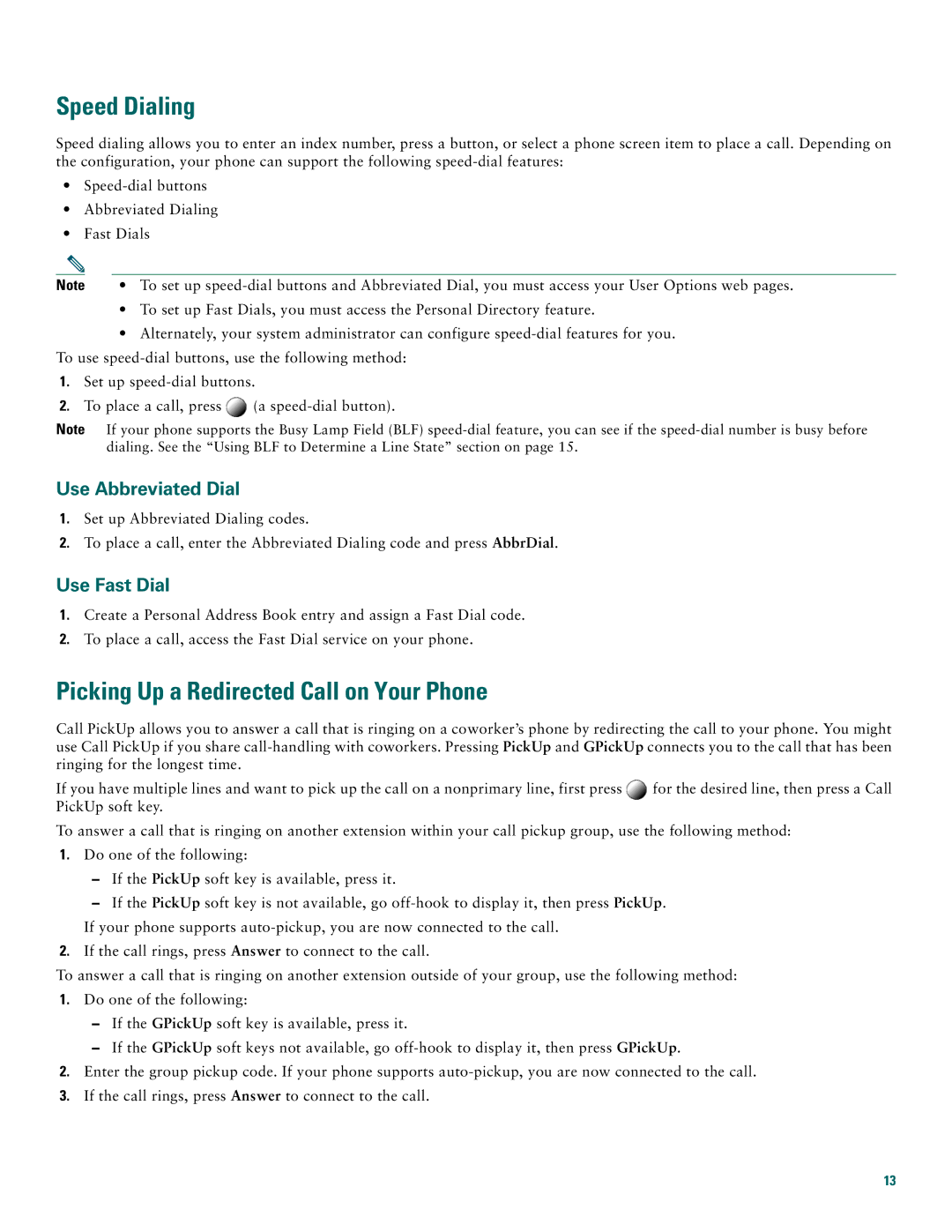 Cisco Systems 7970G, 7971G Speed Dialing, Picking Up a Redirected Call on Your Phone, Use Abbreviated Dial, Use Fast Dial 