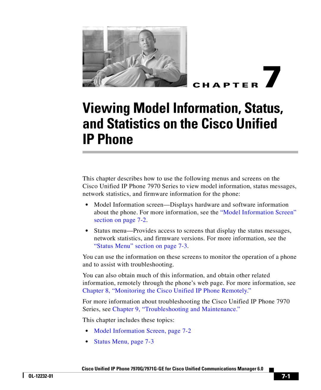 Cisco Systems 7971G-GE manual Model Information Screen, Status Menu 