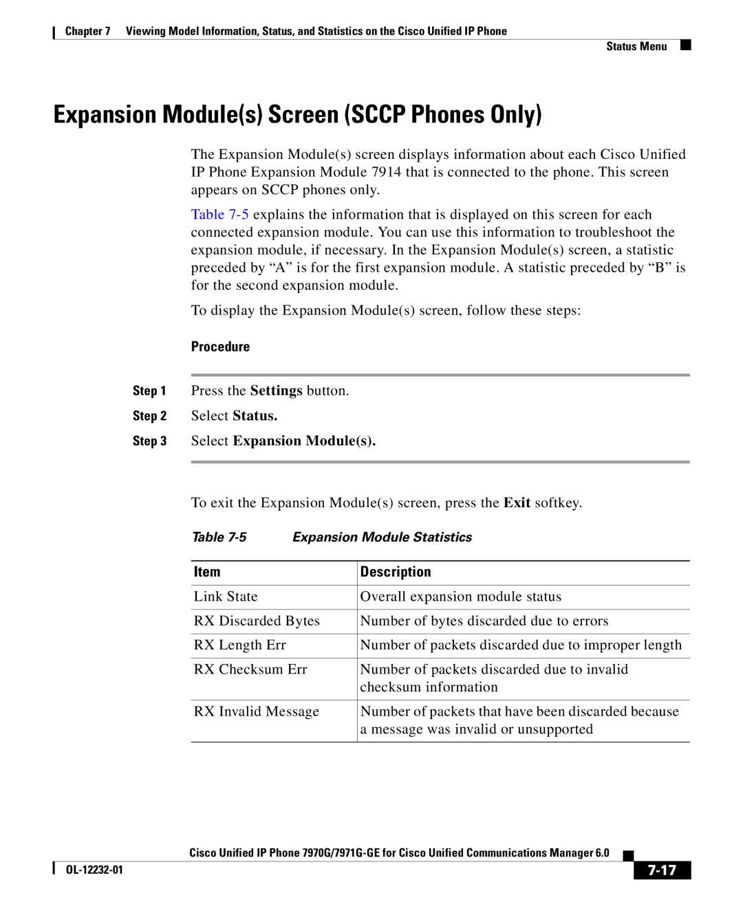 Cisco Systems 7971G-GE manual Expansion Modules Screen Sccp Phones Only, Select Expansion Modules 