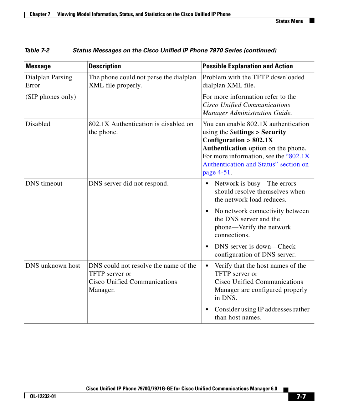 Cisco Systems 7971G-GE manual Using the Settings Security, Configuration, Authentication option on the phone 