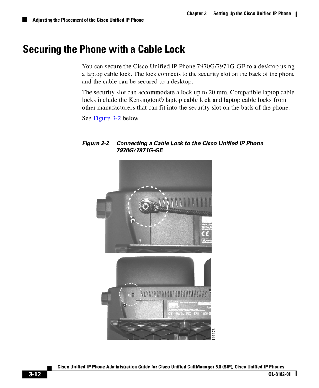 Cisco Systems 7971G manual Securing the Phone with a Cable Lock, See -2below 