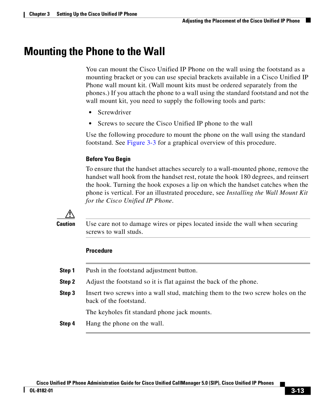 Cisco Systems 7971G manual Mounting the Phone to the Wall, Before You Begin 