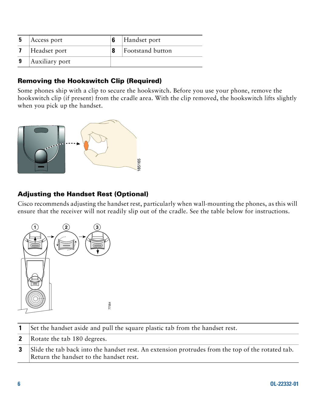 Cisco Systems 7975G manual Removing the Hookswitch Clip Required, Adjusting the Handset Rest Optional 