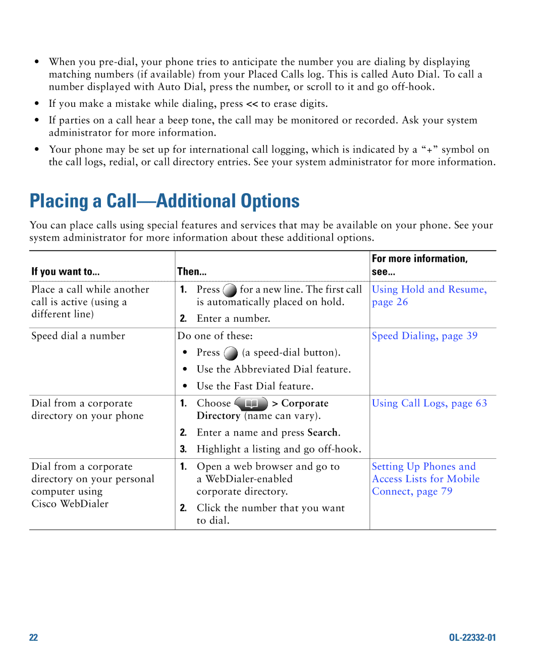 Cisco Systems 7975G Placing a Call-Additional Options, Corporate, Setting Up Phones, Access Lists for Mobile, Connect 