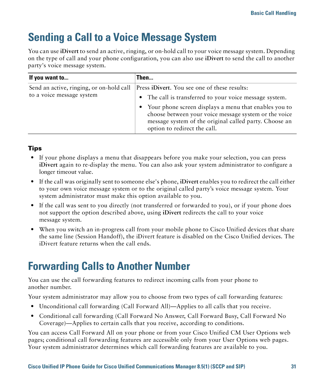 Cisco Systems 7975G manual Sending a Call to a Voice Message System, Forwarding Calls to Another Number 