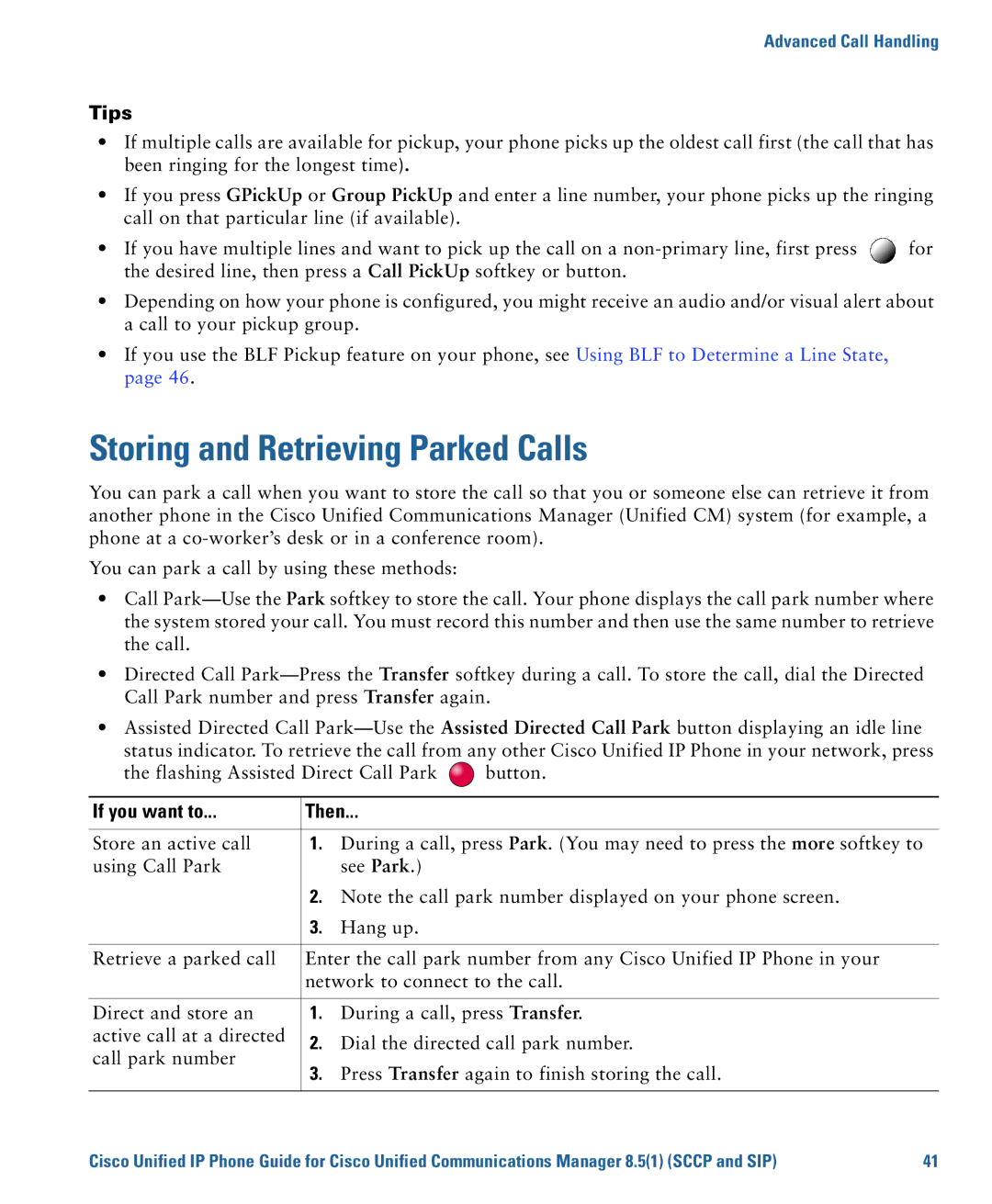 Cisco Systems 7975G manual Storing and Retrieving Parked Calls, Tips 