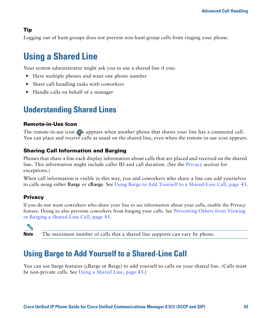 Cisco Systems 7975G Using a Shared Line, Understanding Shared Lines, Using Barge to Add Yourself to a Shared-Line Call 