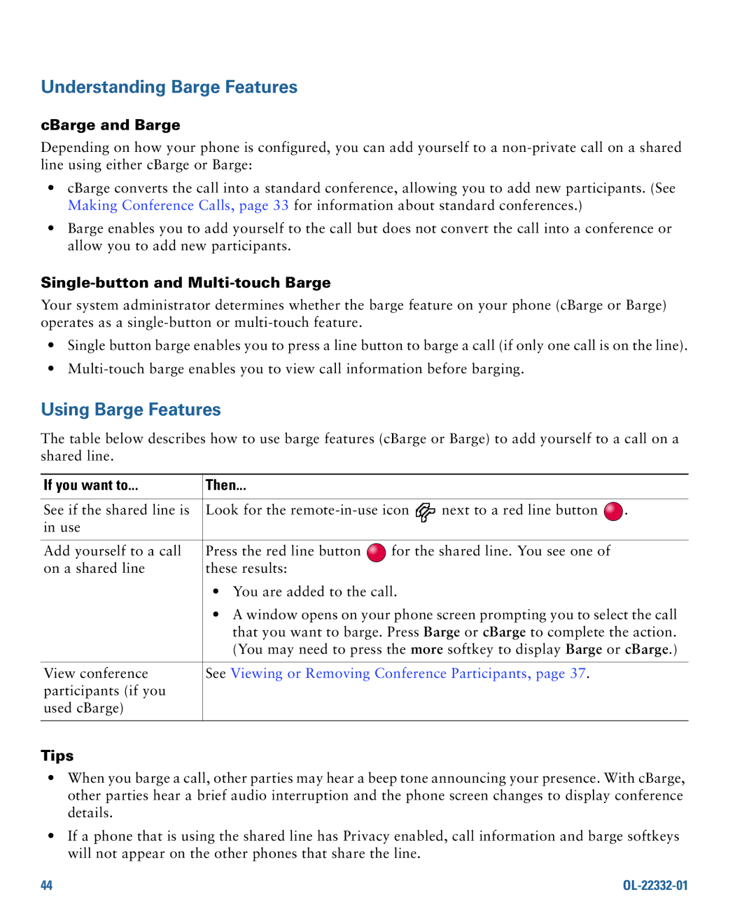 Cisco Systems 7975G manual CBarge and Barge, Single-button and Multi-touch Barge 