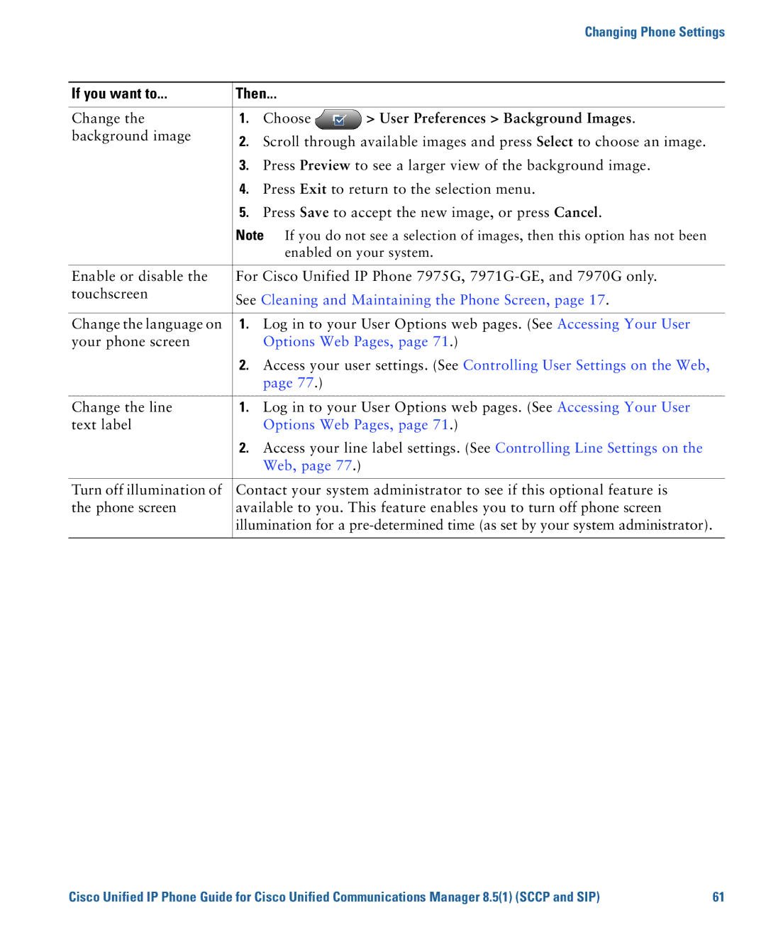 Cisco Systems 7975G manual User Preferences Background Images, See Cleaning and Maintaining the Phone Screen 