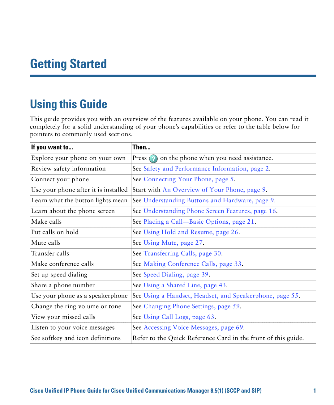 Cisco Systems 7975G manual Getting Started, Using this Guide, If you want to Then 