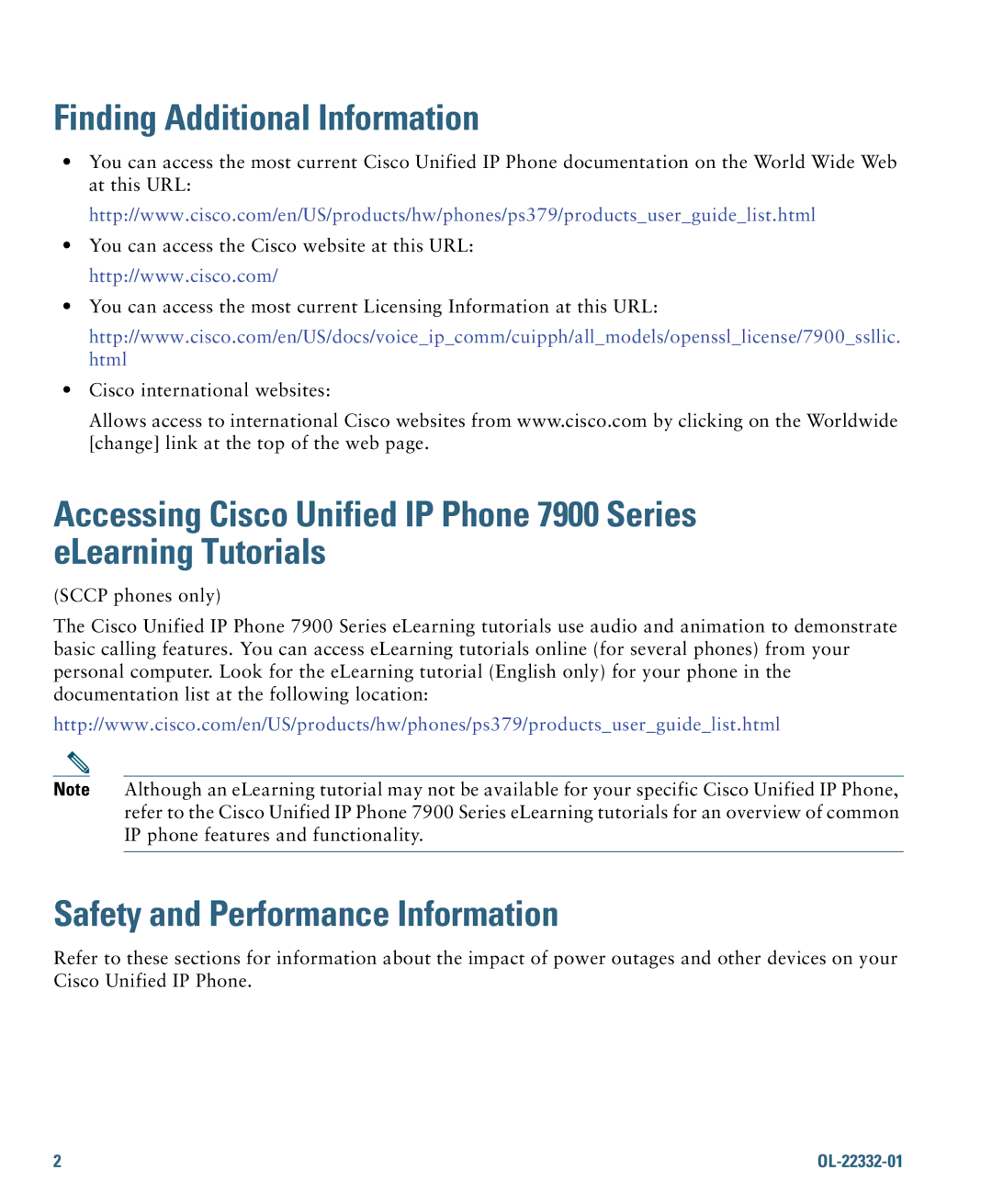 Cisco Systems 7975G manual Finding Additional Information, Safety and Performance Information 