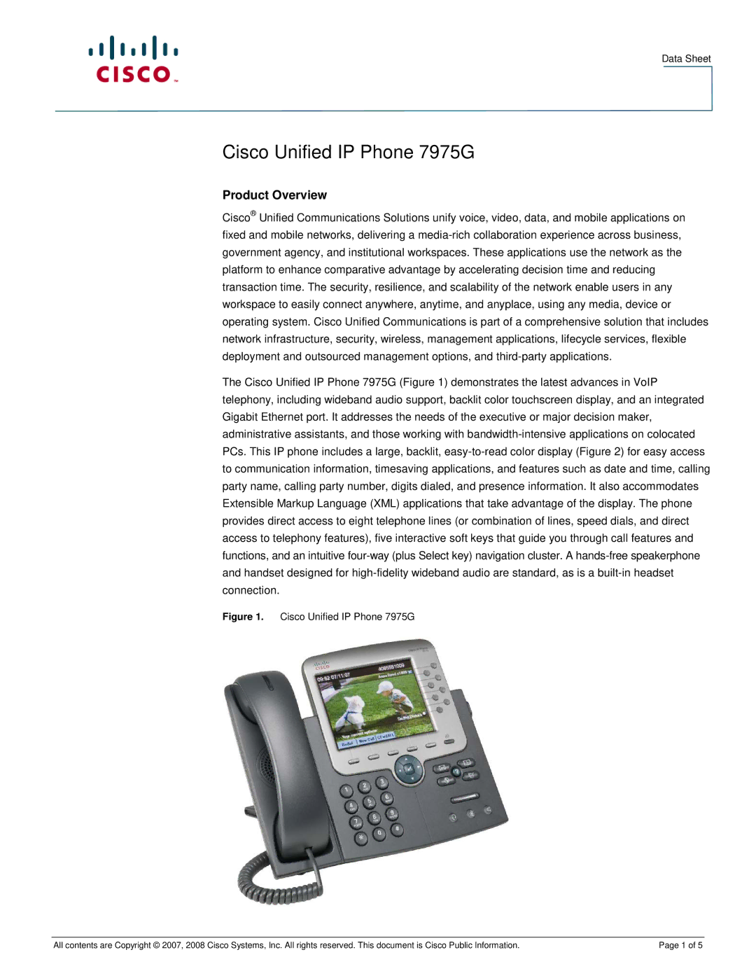 Cisco Systems 7975G manual Product Overview, Data Sheet 