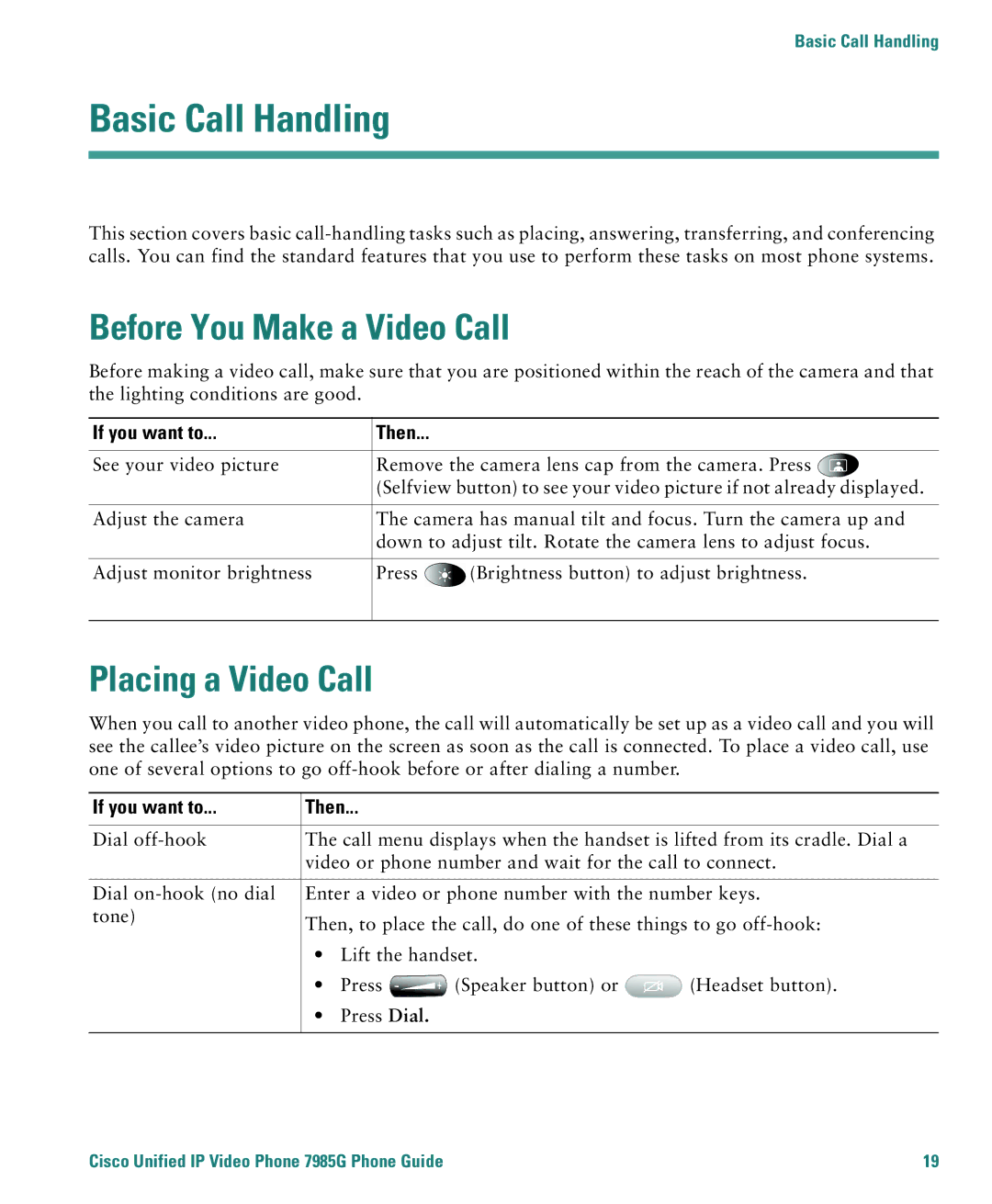 Cisco Systems 7985G warranty Basic Call Handling, Before You Make a Video Call, Placing a Video Call 