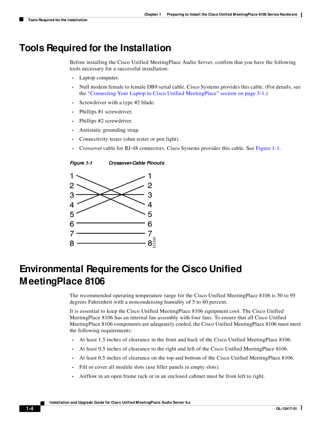 Cisco Systems 8, 700 MHz manual Tools Required for the Installation, Crossover-Cable Pinouts 