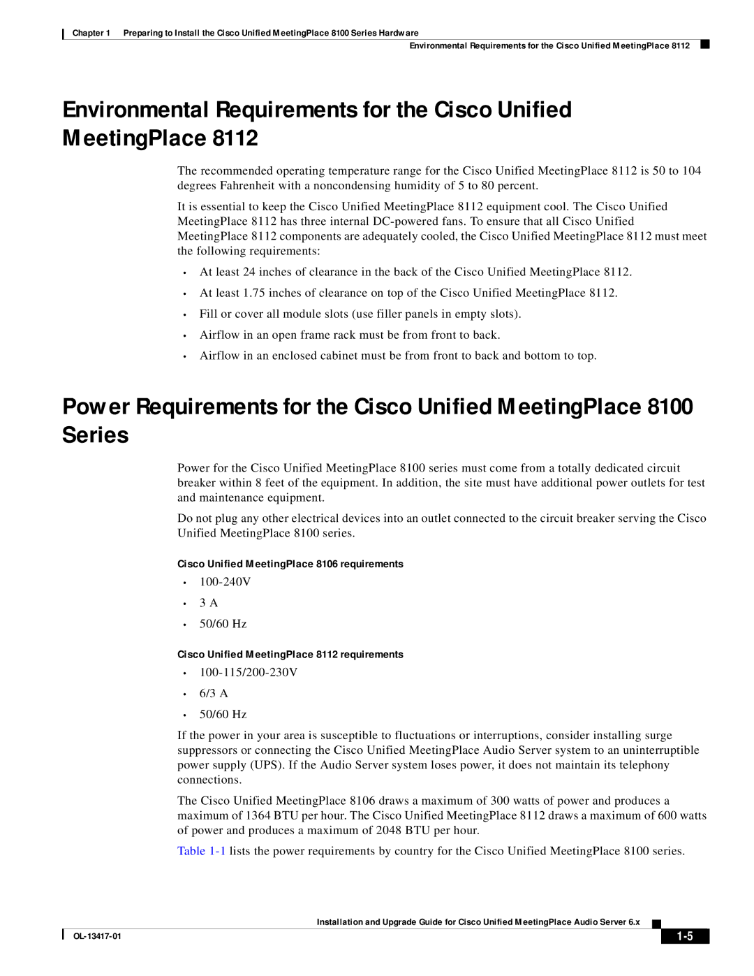 Cisco Systems 700 MHz manual Cisco Unified MeetingPlace 8106 requirements, Cisco Unified MeetingPlace 8112 requirements 