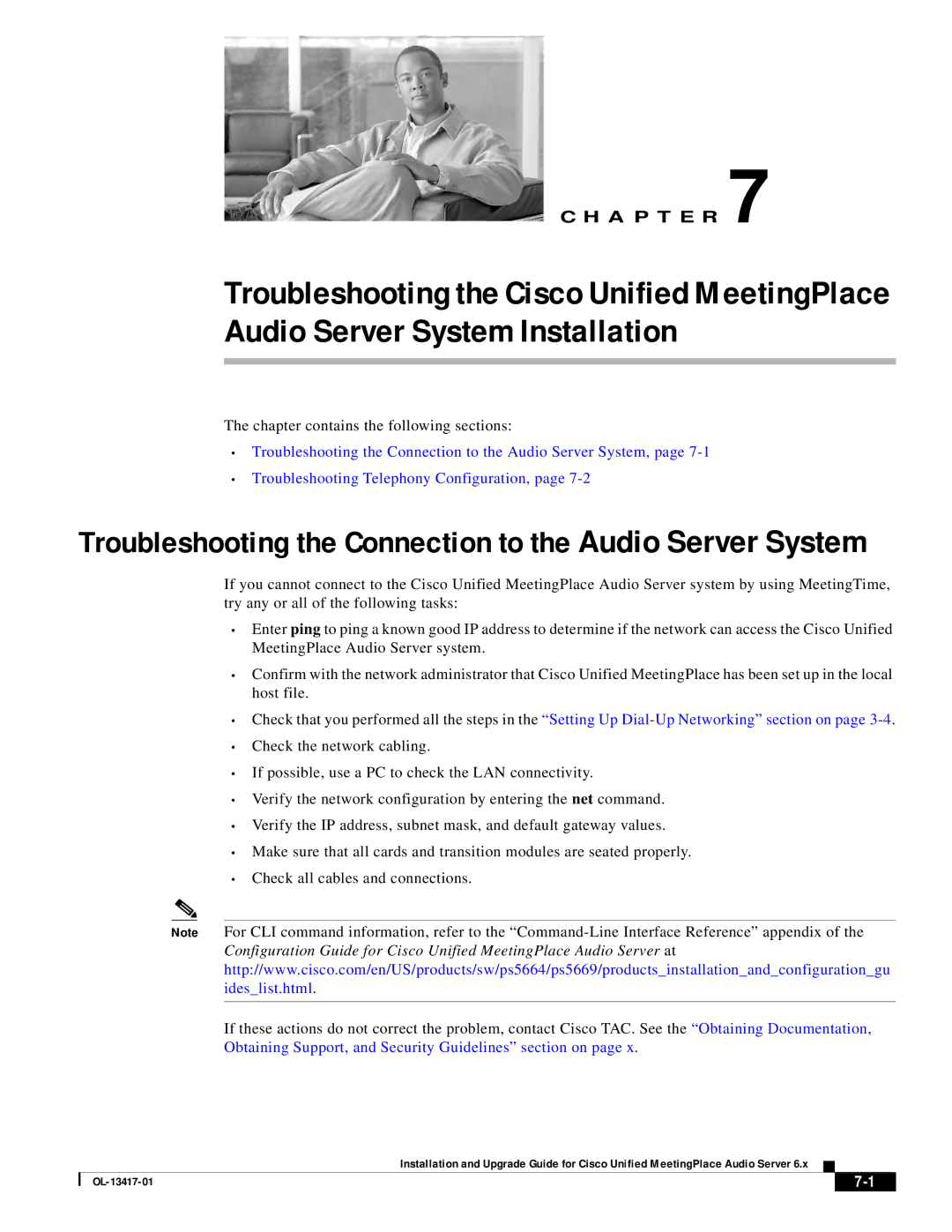 Cisco Systems 700 MHz, 8 manual Troubleshooting the Connection to the Audio Server System 