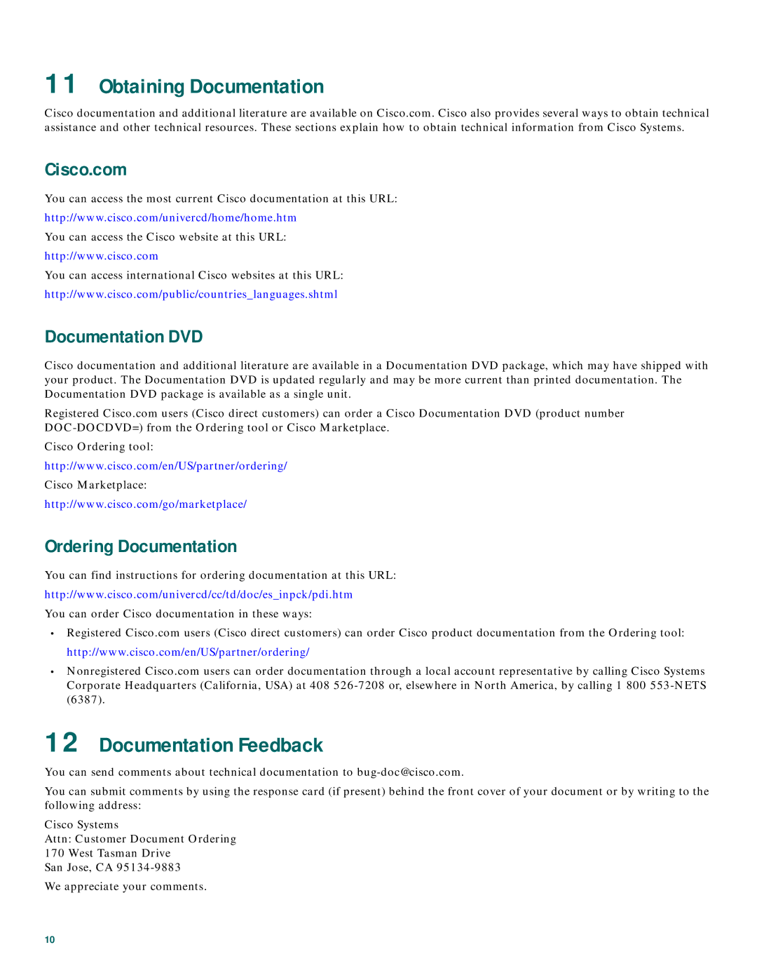 Cisco Systems 800 Series quick start Obtaining Documentation, Documentation Feedback, Cisco.com, Documentation DVD 