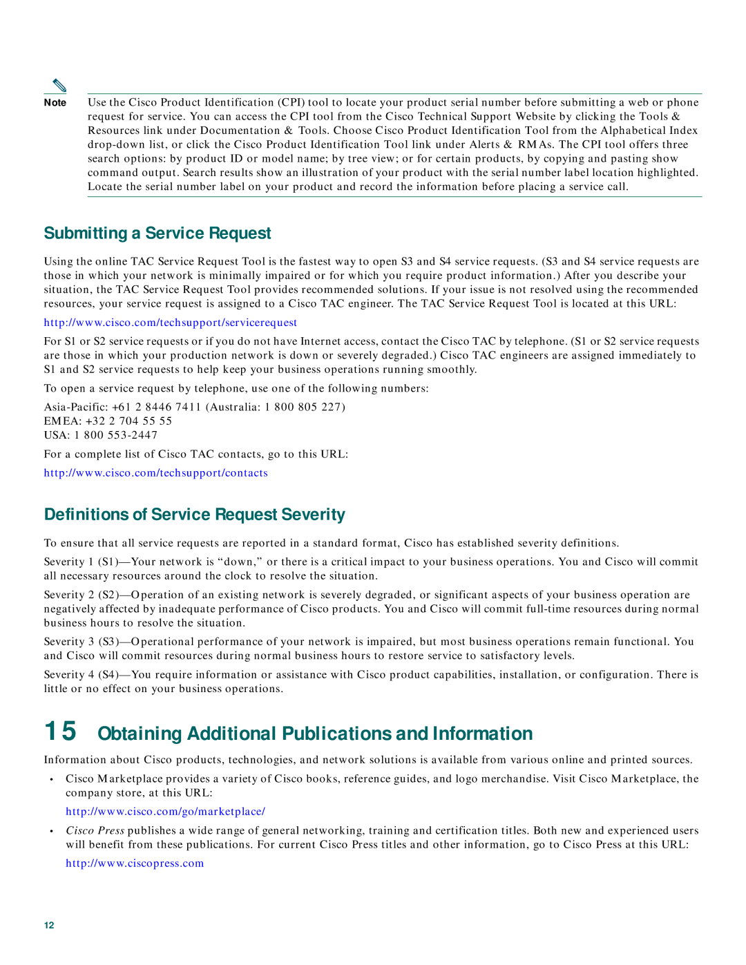 Cisco Systems 800 Series quick start Obtaining Additional Publications and Information, Submitting a Service Request 