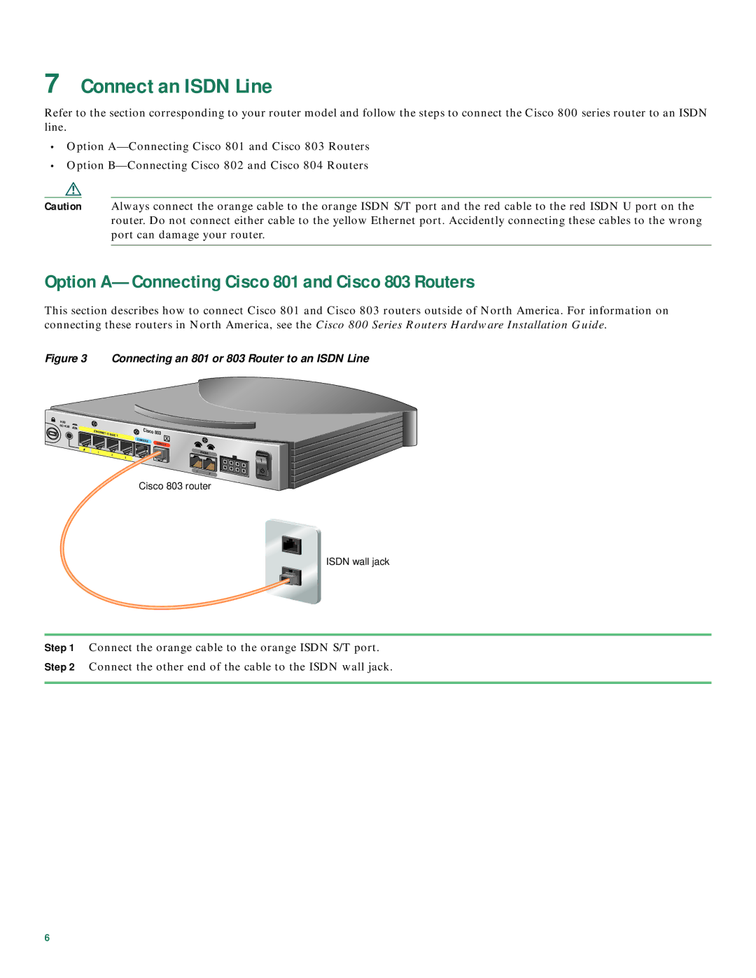 Cisco Systems 800 Series quick start Connect an Isdn Line, Option A-Connecting Cisco 801 and Cisco 803 Routers 