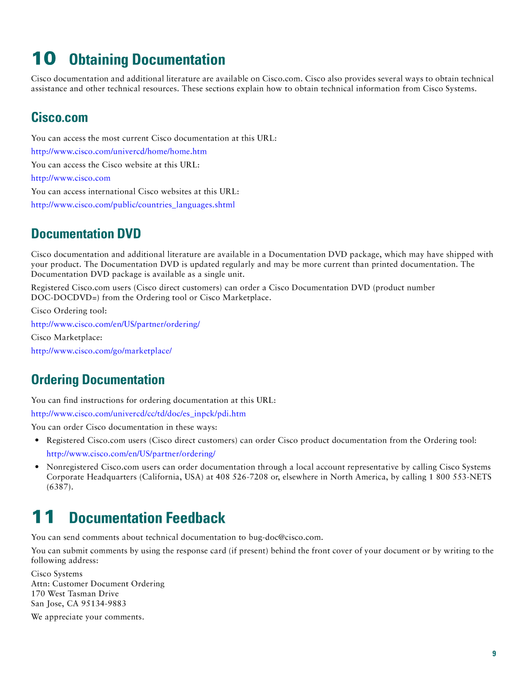 Cisco Systems 805 Series quick start Obtaining Documentation, Documentation Feedback 