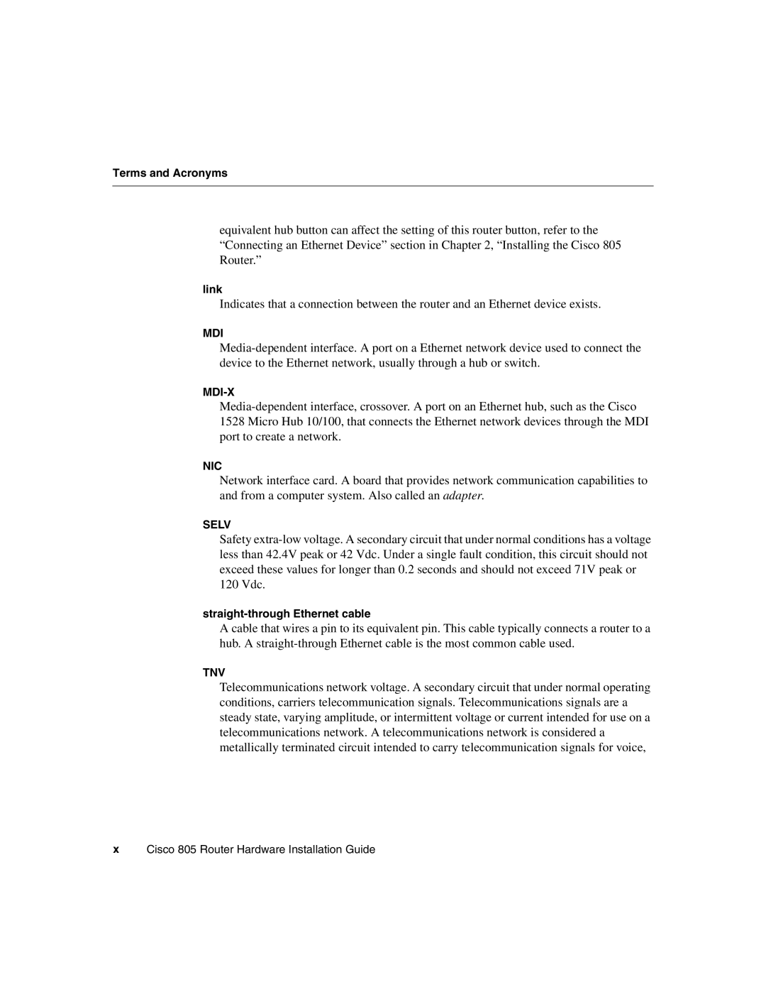 Cisco Systems 805 manual Link, Straight-through Ethernet cable 