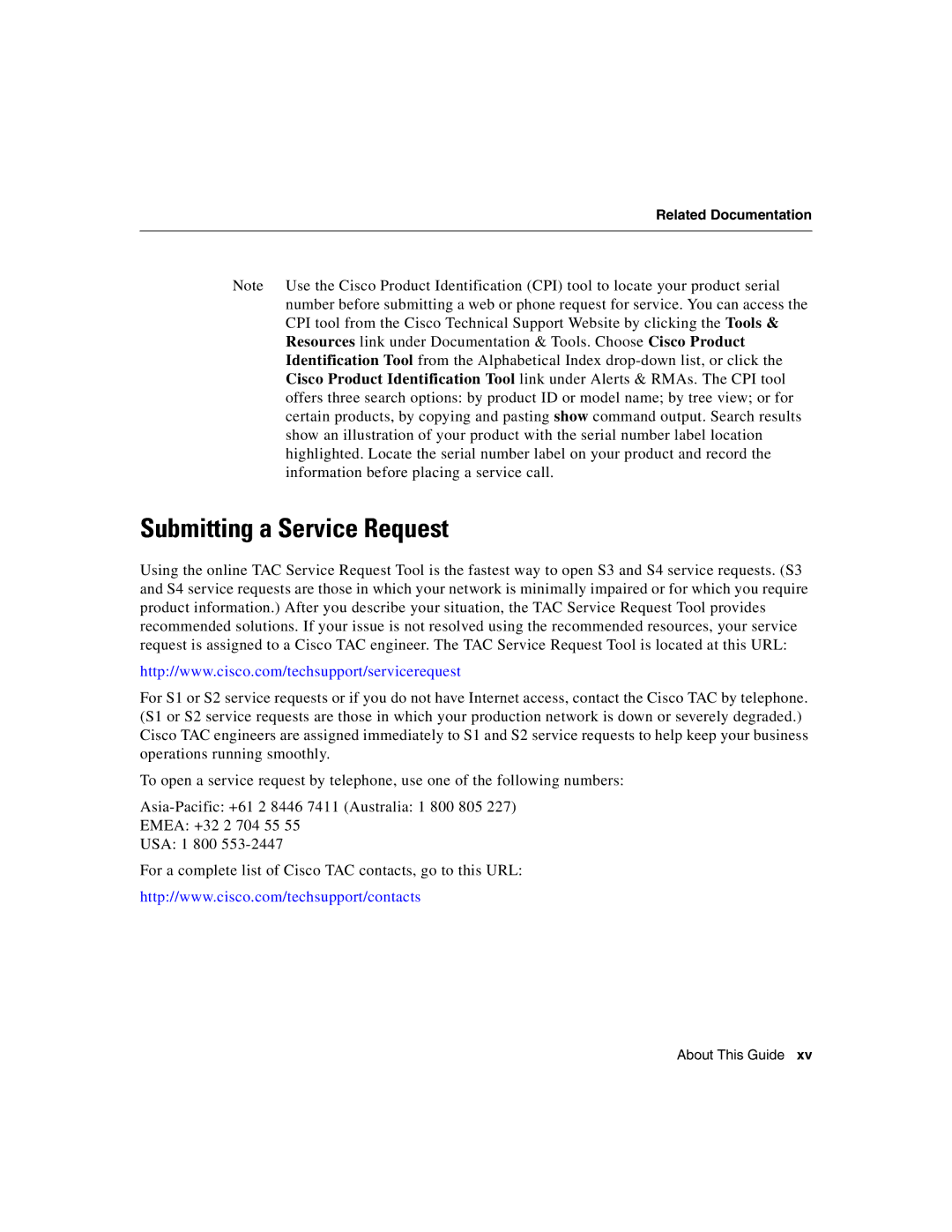 Cisco Systems 805 manual Submitting a Service Request 