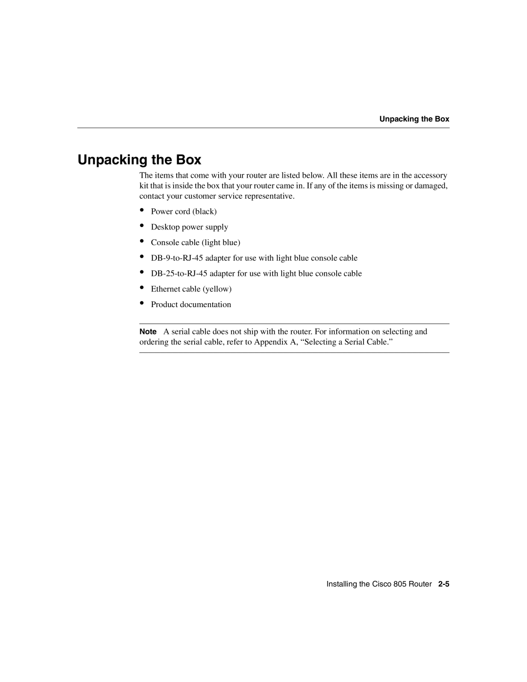 Cisco Systems 805 manual Unpacking the Box 