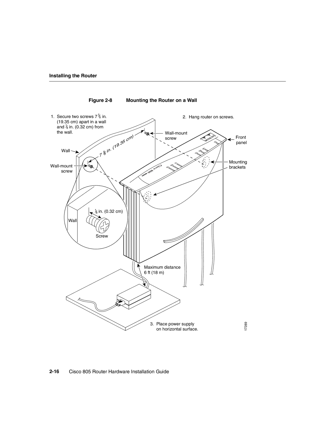 Cisco Systems 805 manual Mounting the Router on a Wall 