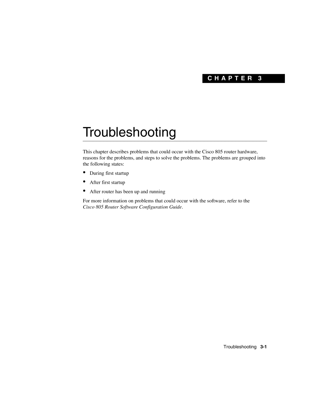 Cisco Systems 805 manual Troubleshooting 