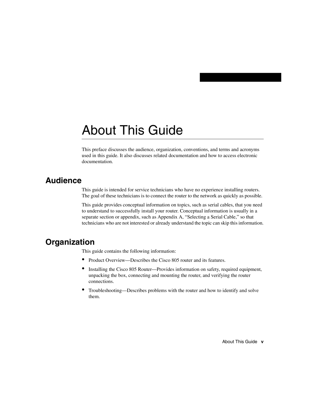 Cisco Systems 805 manual About This Guide, Audience, Organization 