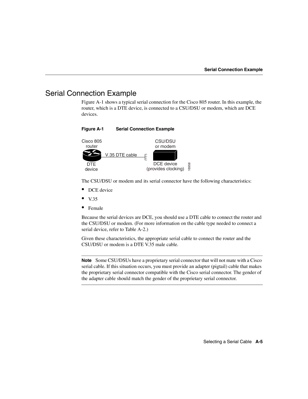 Cisco Systems 805 manual Serial Connection Example 