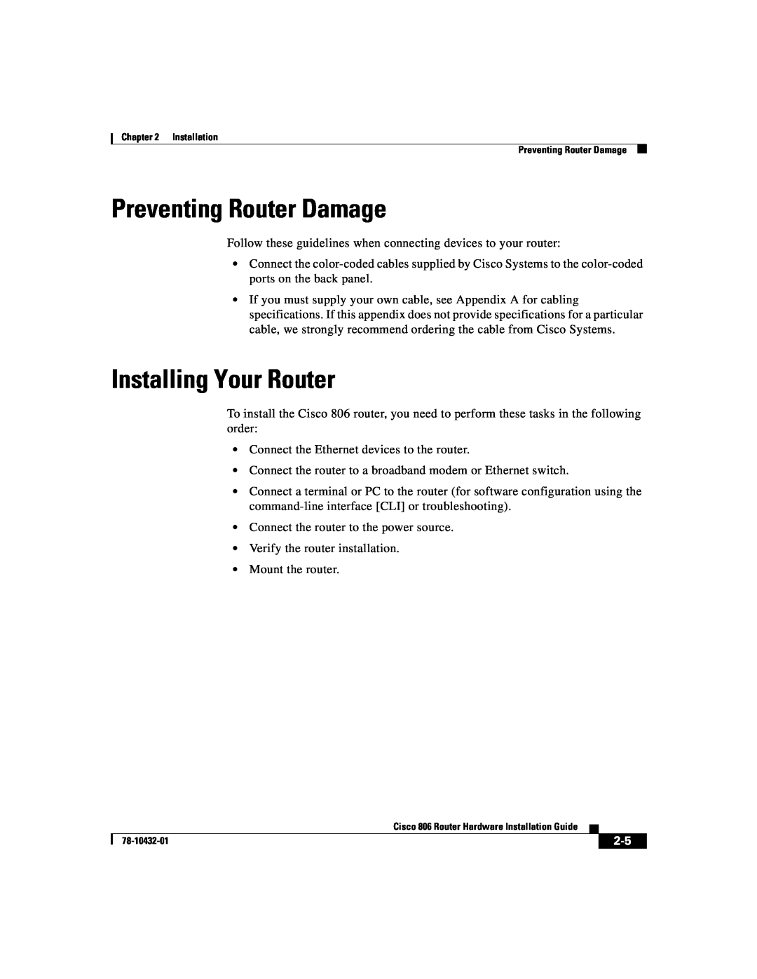 Cisco Systems 806 manual Preventing Router Damage, Installing Your Router 