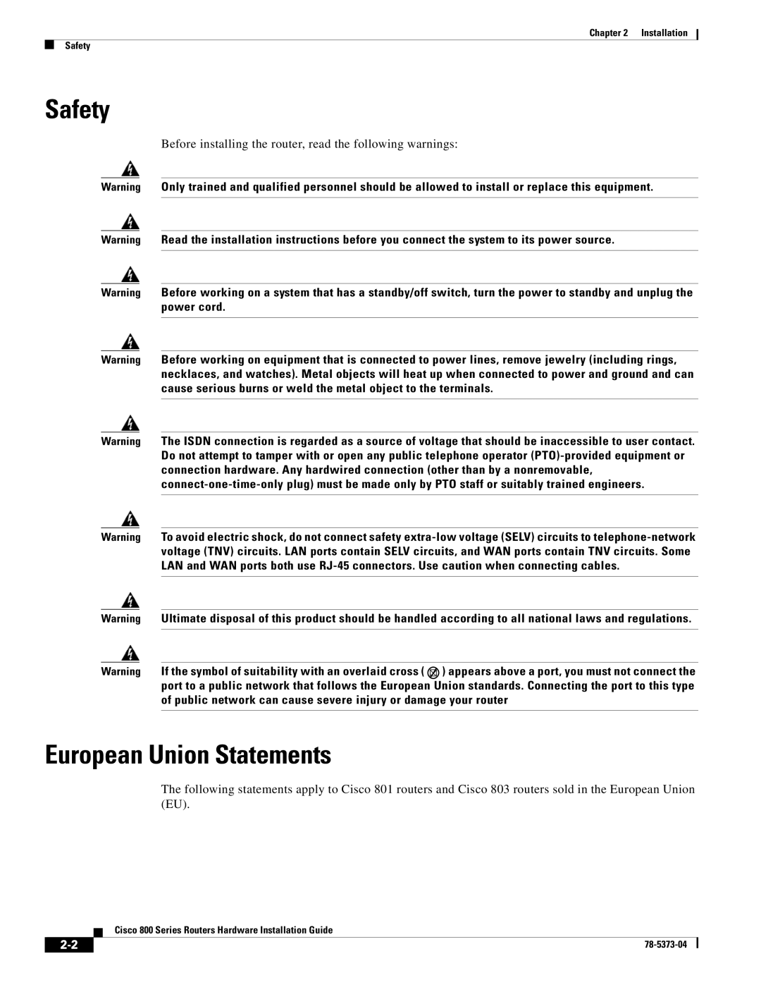 Cisco Systems 80O SERIES manual Safety, European Union Statements 