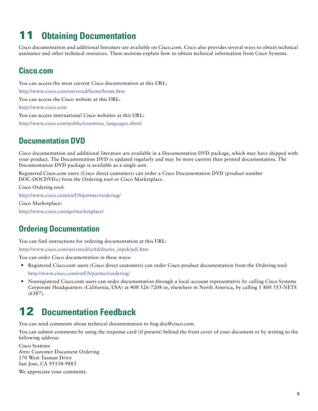 Cisco Systems 813, 811 quick start Obtaining Documentation, Documentation Feedback 