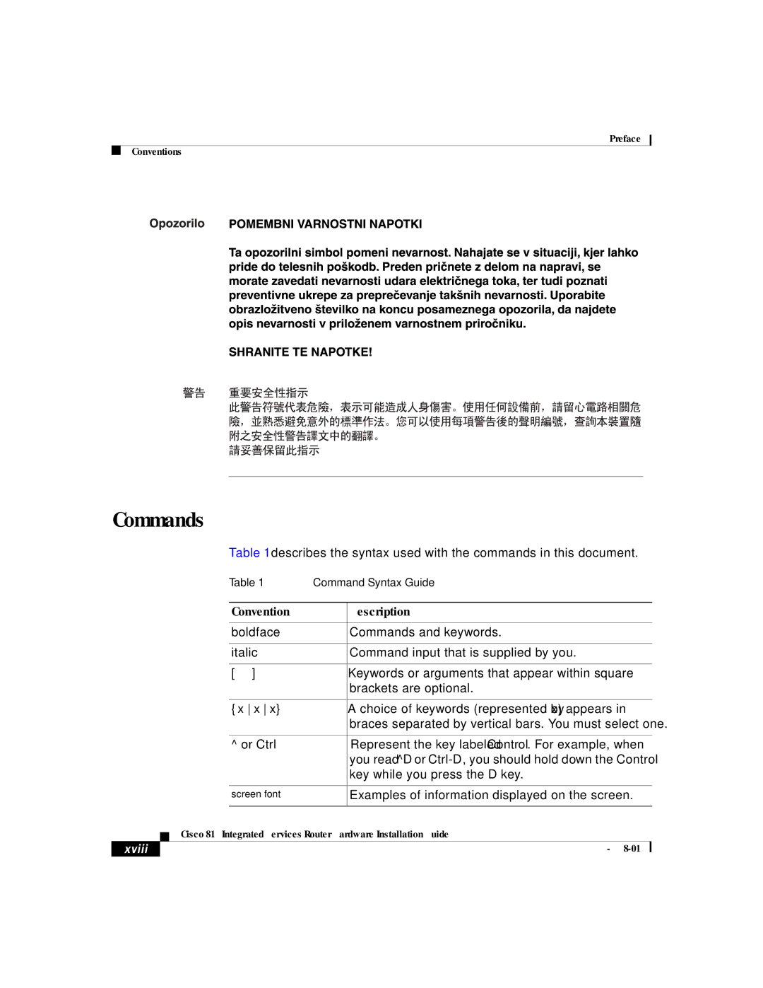 Cisco Systems 815 manual Commands, Xviii 