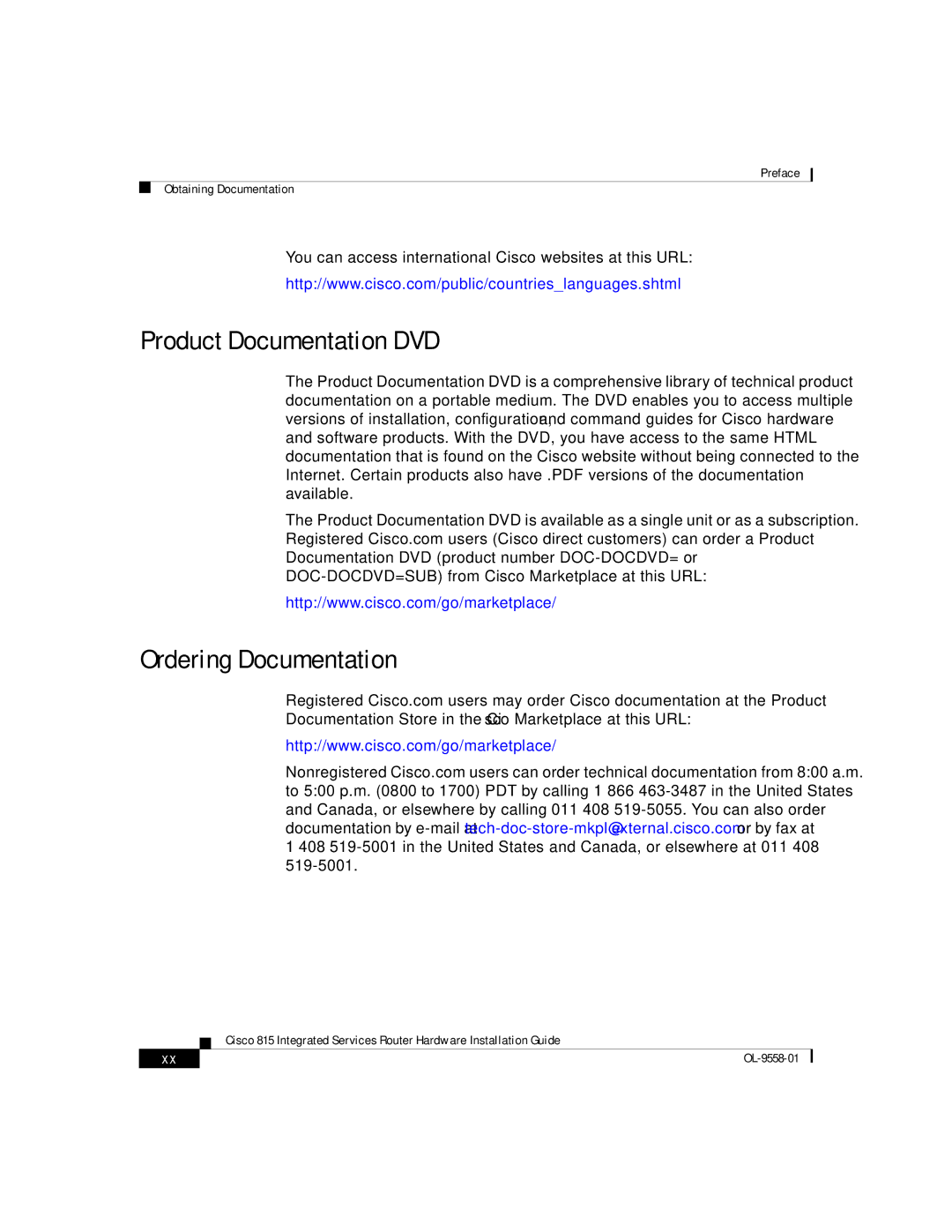 Cisco Systems 815 manual Product Documentation DVD Ordering Documentation 