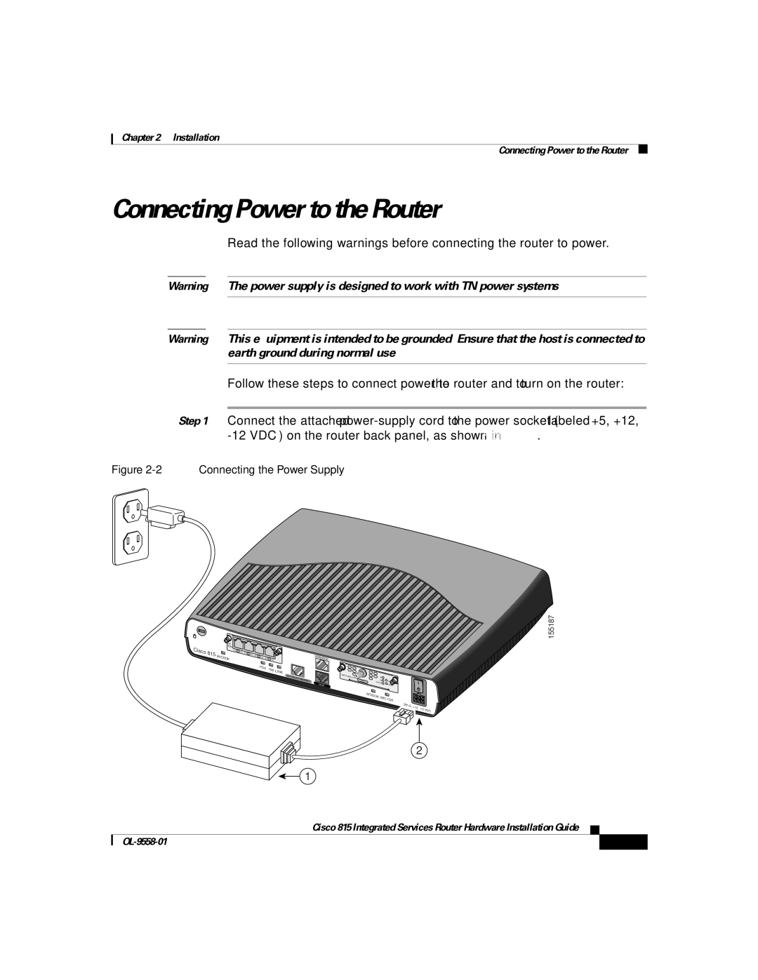 Cisco Systems 815 manual Connecting Power to the Router, Connecting the Power Supply 