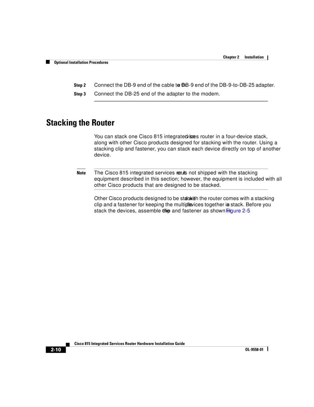 Cisco Systems 815 manual Stacking the Router 