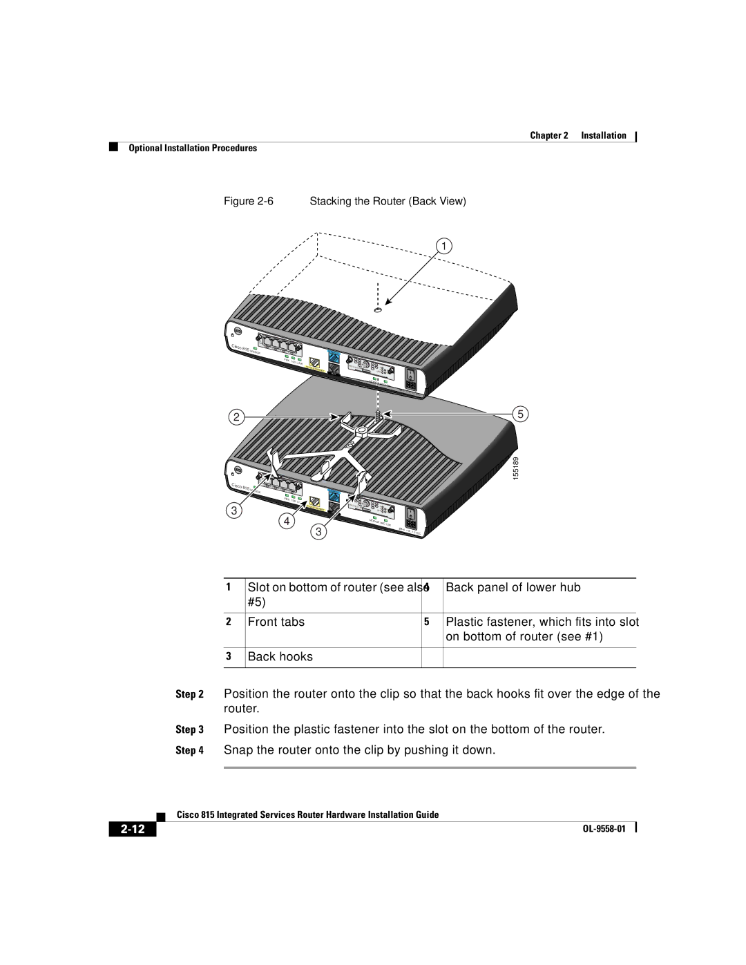 Cisco Systems 815 manual Stacking the Router Back View 