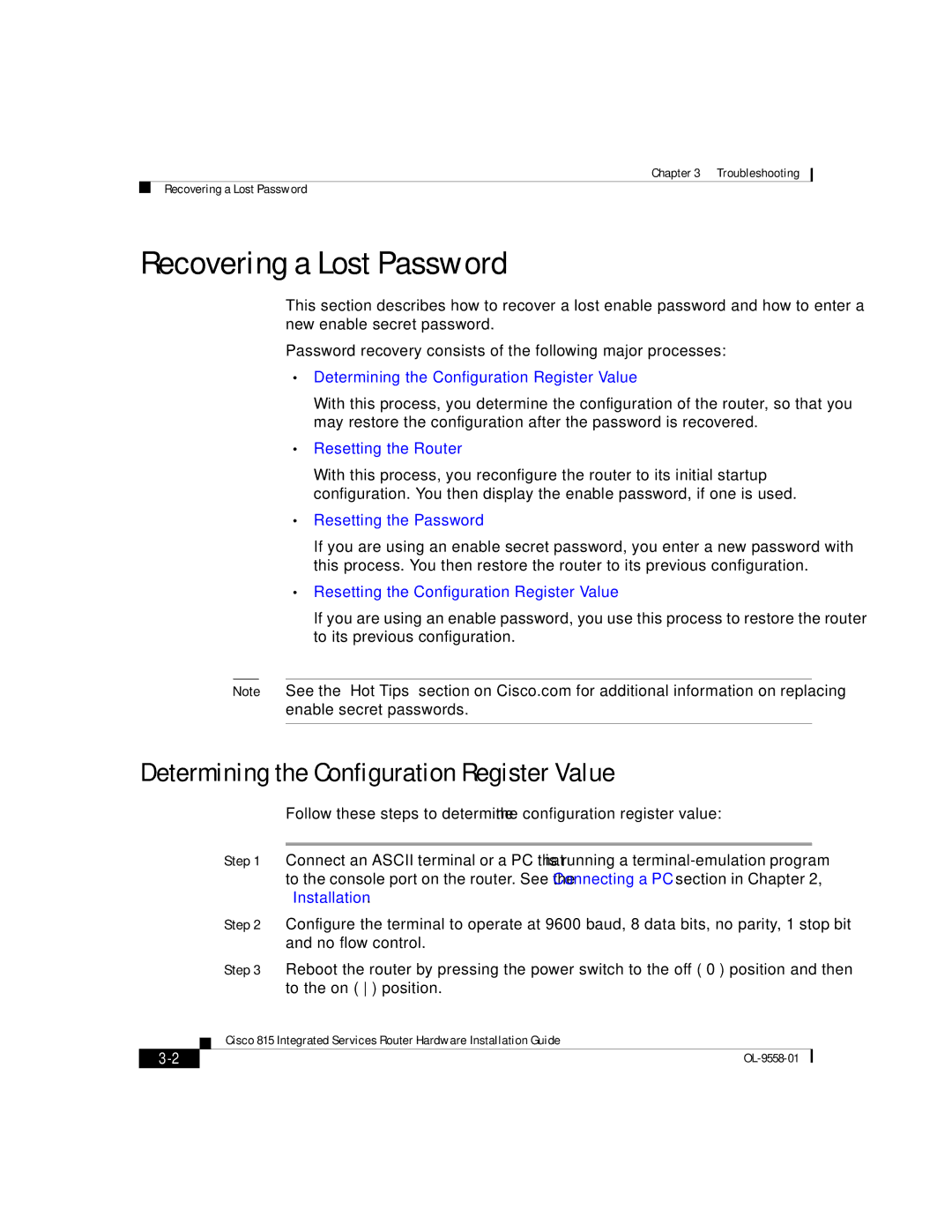 Cisco Systems 815 manual Recovering a Lost Password, Determining the Configuration Register Value 