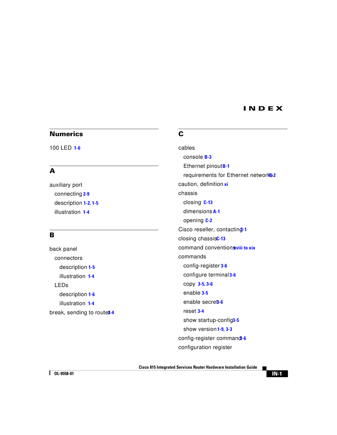 Cisco Systems 815 manual NumericsC, IN-1 