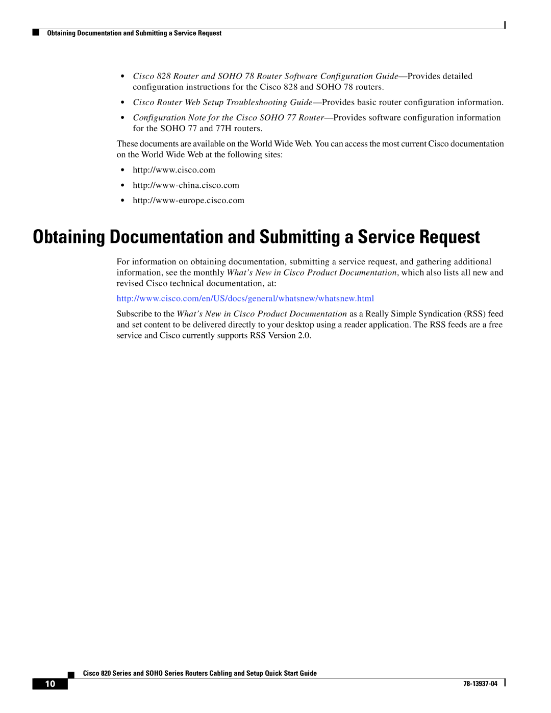 Cisco Systems 820 Series quick start Obtaining Documentation and Submitting a Service Request 