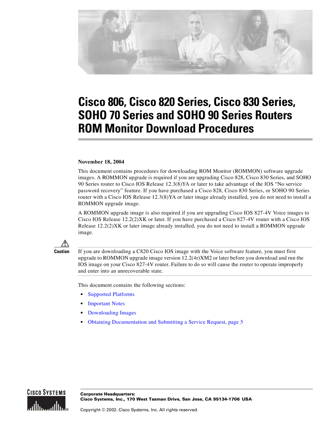 Cisco Systems 806 Series, 830 Series, SOHO 70 Series, SOHO 90 Series manual November 18 